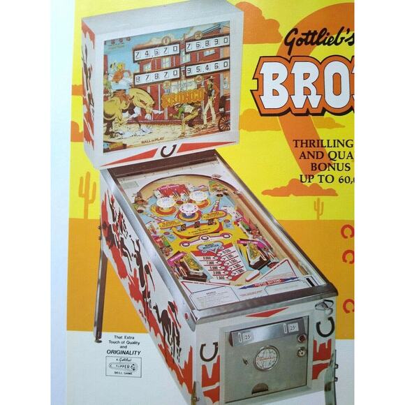 Bronco Pinball FLYER Original NOS 1977 Game Western Cowboy Retro Vintage Promo - Picture 6 of 7